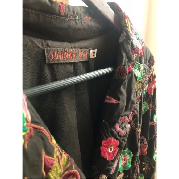 Johnny Was Chocolate Brown Floral Embroidered Blazer - Picture 4 of 6